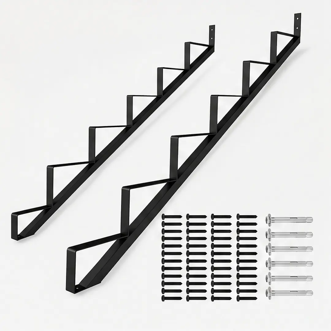 ARCH Steel Stair Riser 6 Step Stair Stringer for Deck Height 50in, Powder Coated Black Metal Outdoor Step Riser, 2pcs Stair Stringers for Hot Tub, Porch, Backyard, Courtyard, 500lbs Load Capacity, Easy Install Pre-Drilled Holes, Black Color Options