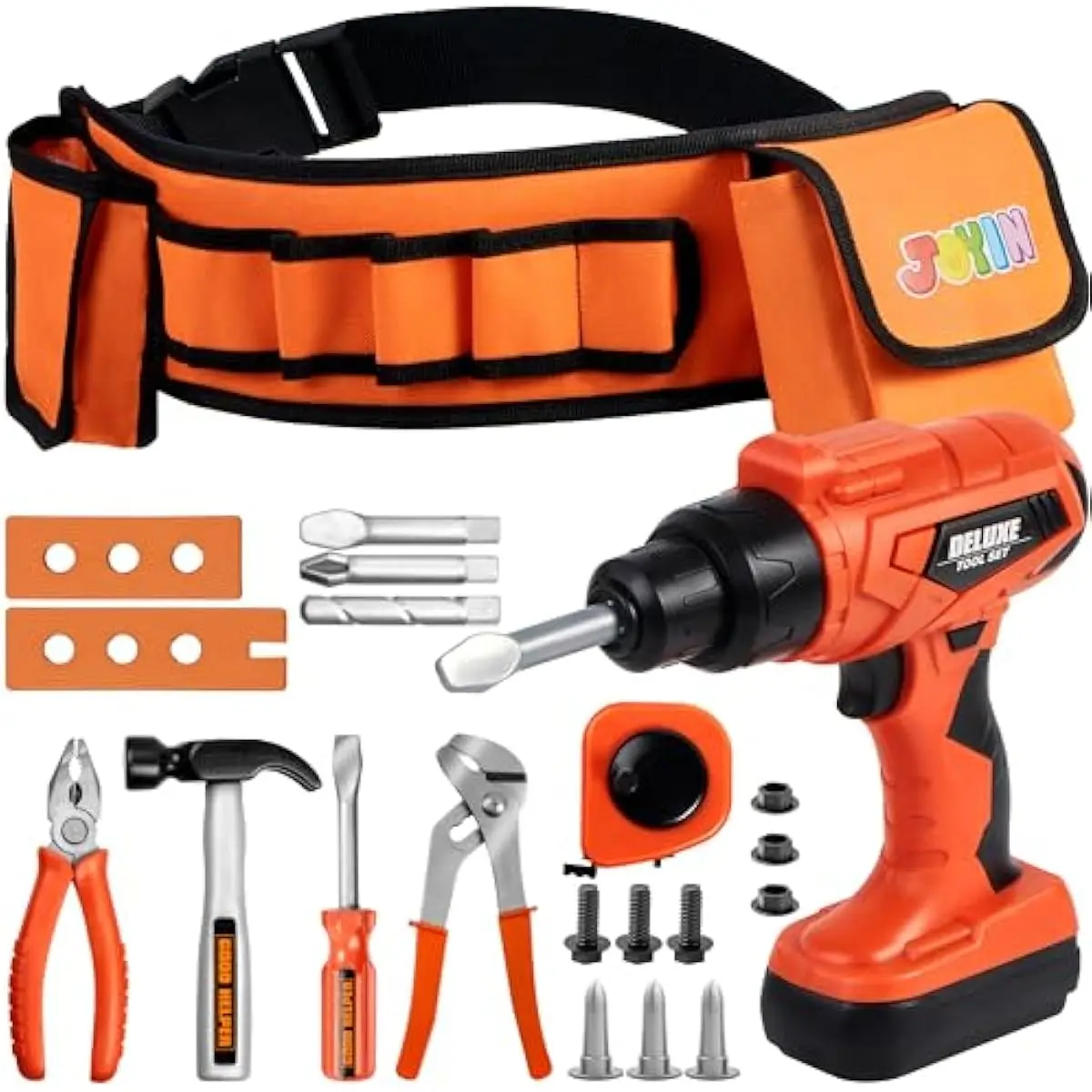 19Pcs Kids Tool Set, Construction Belt & Electronic Drill, Pretend Role Play Toddler Power Toy for Boys Girls, Birthday Gifts Outdoor Preschool Ages 3 4 5 6 7 Years Old
