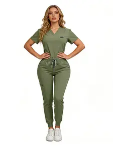 Women's Medical Scrubs Set, Anti-Pilling Breathable Multi-Pocket Top & Side Pocket Jogger Pants for Hospital, Clinic & Spa Use