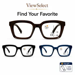 ViewSelect Progressive Multifocal Photochromic Reading Glasses for Women, Men - Oversized Square Frame, Light-Adaptive, Blue Light Filtering, Non-Prescription Near-Mid-Far Vision Eyewear