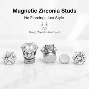2 Pairs Unisex Stainless Steel Magnetic Stud Earrings, Non-Piercing 5-8MM CZ, Men's Accessories, Jewelry for Women, Accessories Adults Summervibes