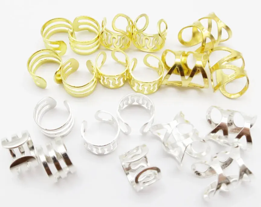 10Pcs Gold/Silver Adjustable Hair Dread Braids Dreadlock Locs Medium Cuffs Clips