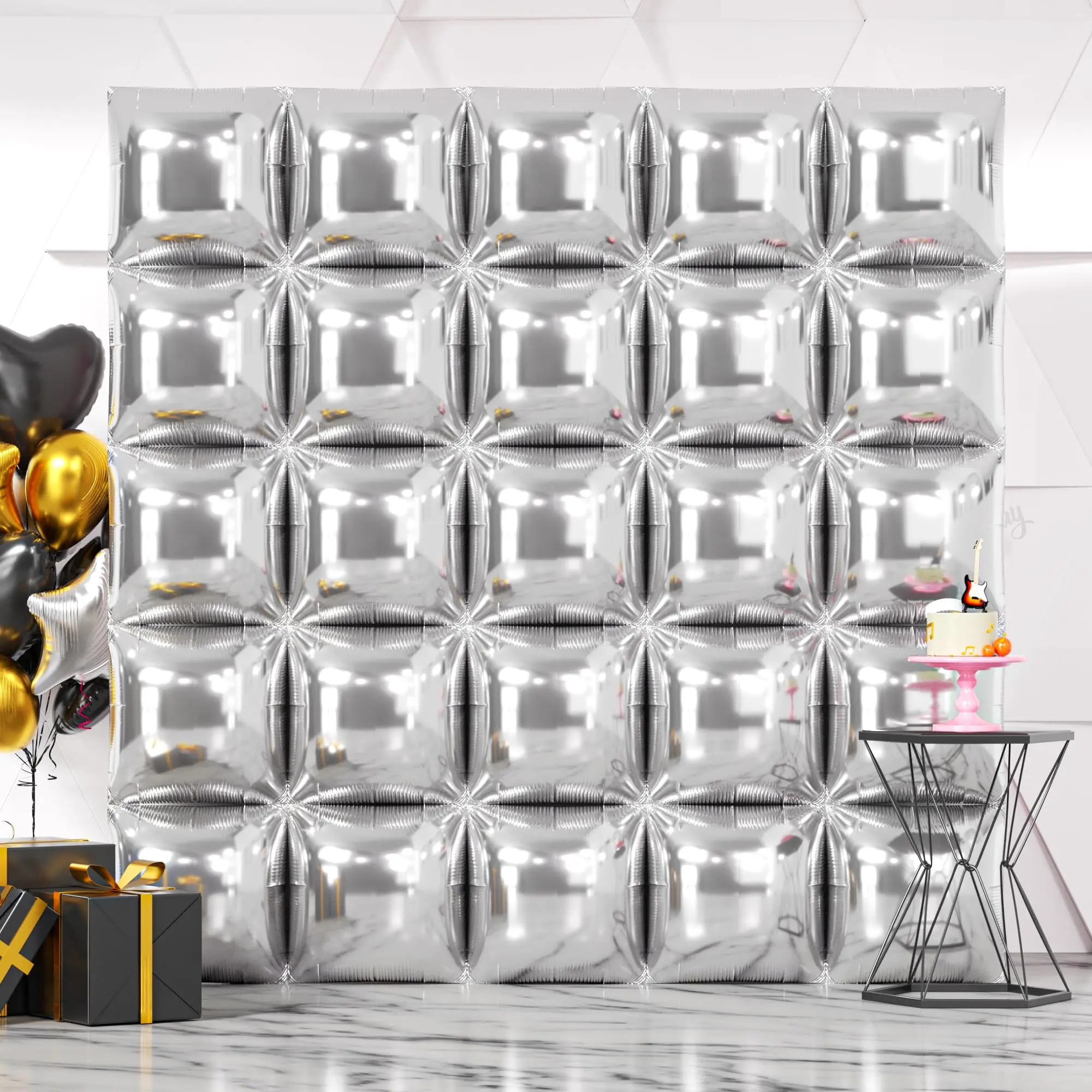 Metallic Silver Square Foil Balloon Wall Backdrop 25PCS Chrome Silver Balloon Garland Arch Kit for Party Decor