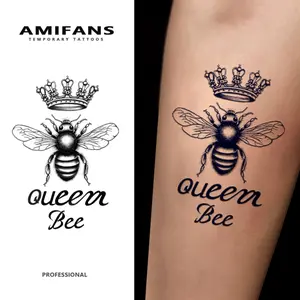 AMIFANS Temporary Tattoo Queen Bee Royalty, Semi Permanent Tattoo,Lasting 1-2 Weeks Tattoo, Long Lasting Tattoo, Juice Tattoo, Realistic Tattoo, Romantic Tattoo, Fake Tattoo, Waterproof, Authentic Tattoo Look, Niche Design Tattoo, Fruit Tattoo