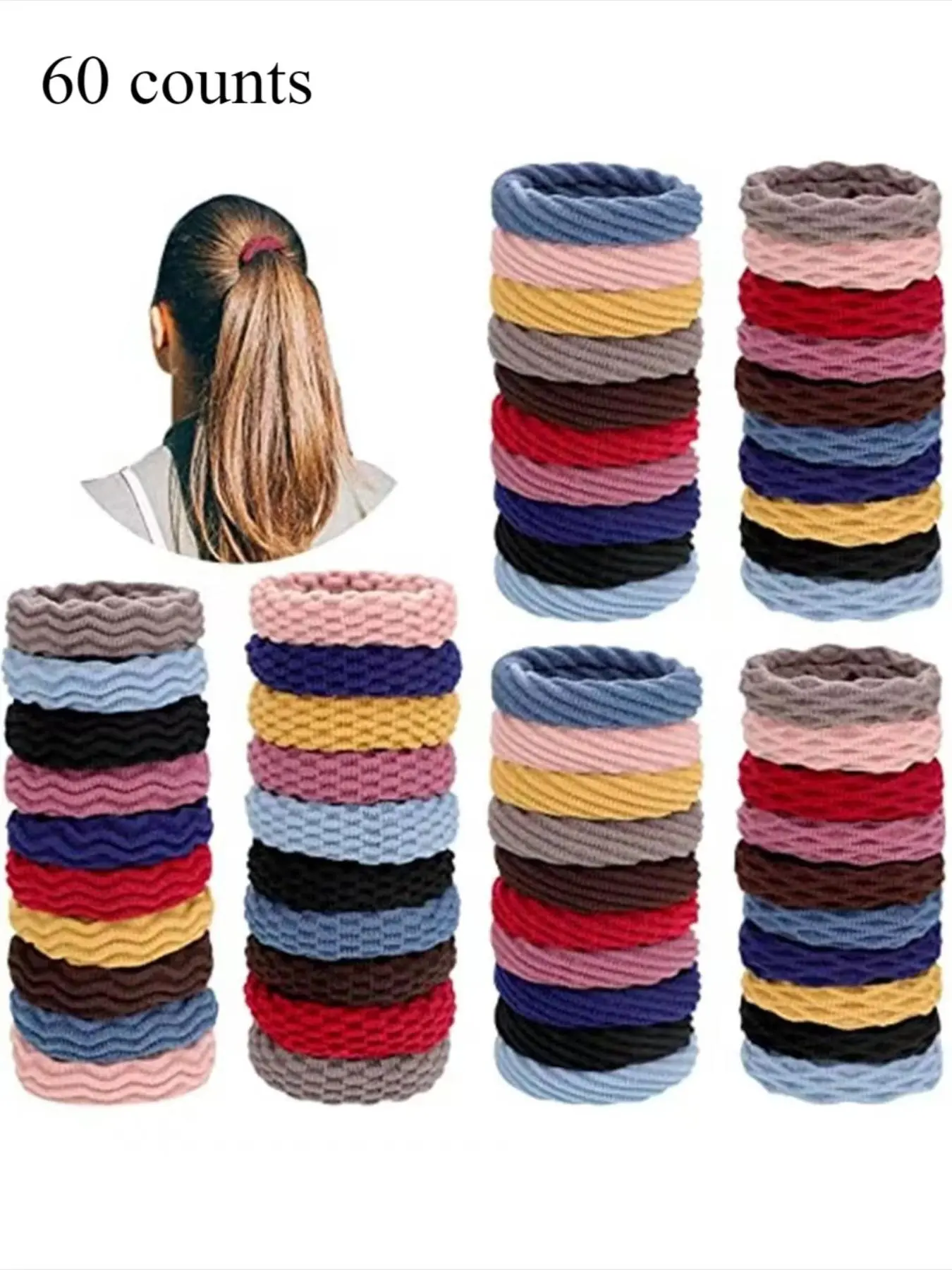 Random Color Simple Plain High Stretch Hair Tie (60pcs), Elastic Hair Ties, Casual Versatile Elastic Scrunchie Fashion Hair Accessories for Women & Girls, Minimalist Headwear Suitable for Thick Hair, Scrunchies