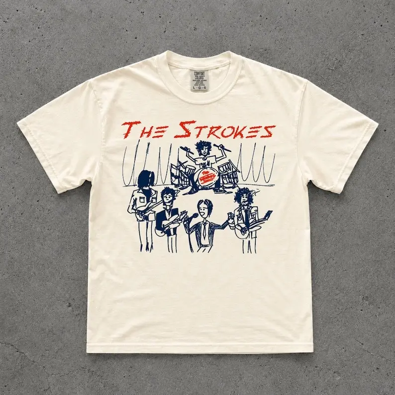 The Strokes Vintage Comfort Colors Unisex T-Shirt, Indie Rock Band Tee, Retro Sketch Graphic Tshirt, Aesthetic Concert Music Merch