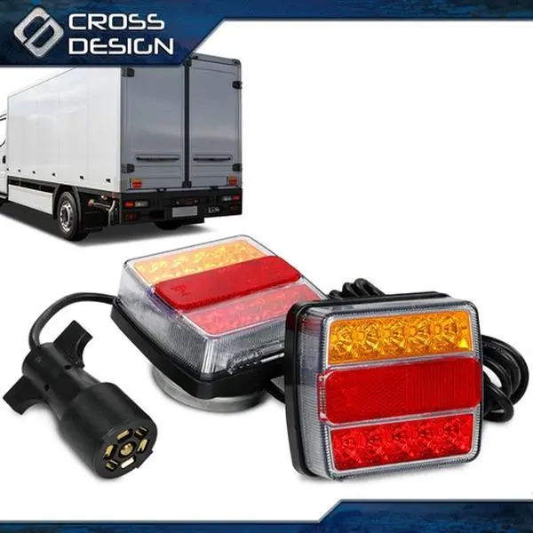 CROSSDESIGN Durable 25-LED Magnetic Mount Kit, 2-Pack with Towing Light Bars, 24ft & 7.75ft Cables, 7-Pin Plug, DC 12V-24V LED Lights for Trailer/RVs, Truck Automotive Accessories