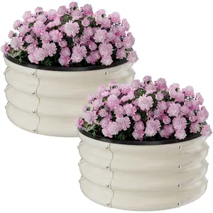 Metal Round Raised Garden Bed-2Pcs 2x2x1FT Outdoor/Garden Planter Boxes with Rubber Edge Trim for Vegetables/Flowers/Fruits