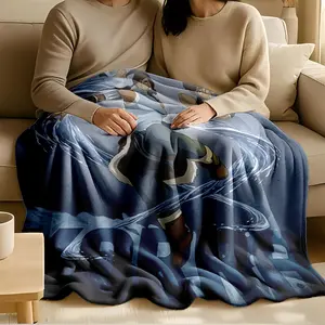 1 piece The Legend of Korra: Waterbending Skills themed flannel blanket - Microfiber comfortable flannel sofa blanket, suitable for beds and sofas, all-season use, modern design, digitally printed pattern, 100% polyester material, machine washable