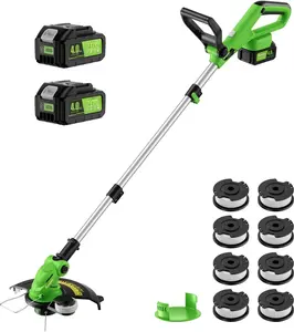 20V 12" Cordless String Trimmer With 2 X 4.0ah  and Charger, Electric Grass Trimmer   Eater String, Edger Lawn Tool Grass  With 8 count Line, Lawn Mover For Yard, Garden, Green