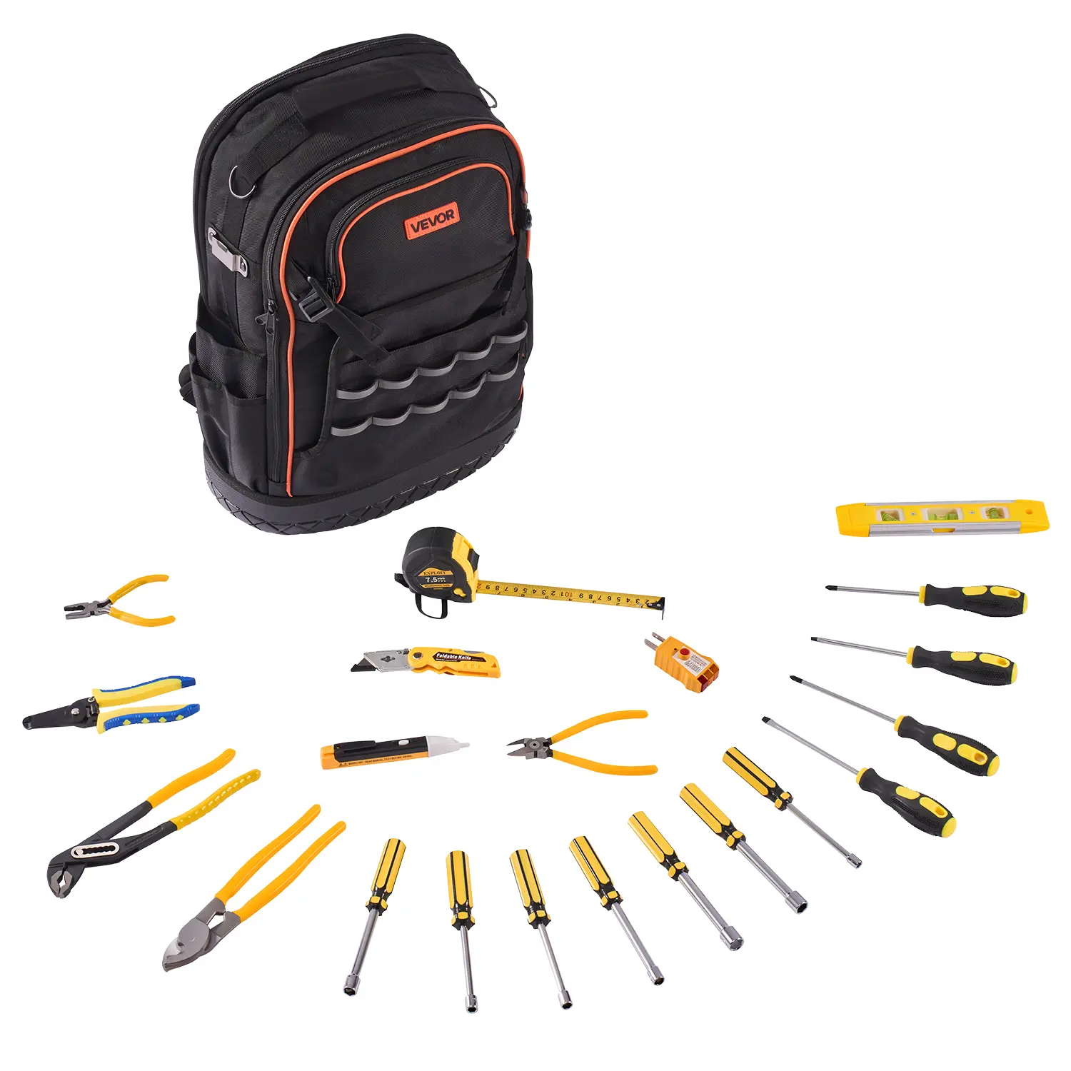 【Summerfinds】VEVOR Tool Backpack with Tools,65 PocketsHeavy-duty Tools Storage Organizer Bags with Laptop Compartment & Molded BaseElectrician Jobsite Backpack for ElectricianRepairmanand HVAC Techs, Heavy-Duty Tool Bags, Multi-Functional Tool Bags