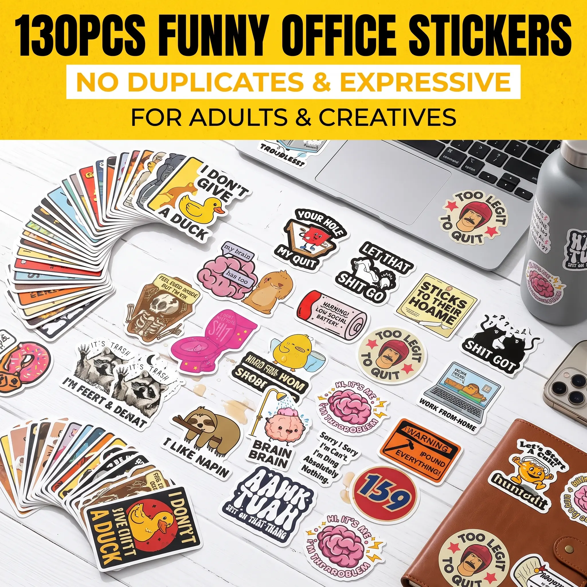 Funny Sarcastic Quote Stickers Set (130Pcs),Waterproof Snarky Humor Vinyl Stickers,Aesthetic Decals for Water Bottles, Laptops,Phones, iPads and DIY Projects