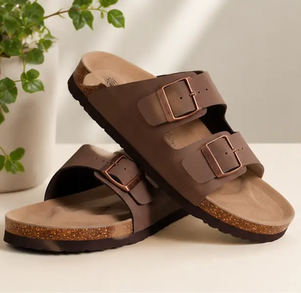 Unisex Cork Footbed Slide Sandals, Comfortable Arch Support Slippers with Adjustable Buckle, Lightweight Summer Shoes for Travel, Beach & Everyday Wear