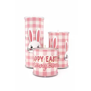Happy Easter Bunny Candle Wrap for Wrap A Candle Base | Pink Gingham Easter Bunny Decorative Wrap | Spring & Easter Table Decor | Reusable Seasonal Home Decor | Printed & Shipped Wrap