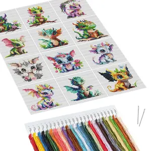Dragon Pattern DIY Cross Stitch Kit, Embroidery Kit, 12pcs/set 11CT Cross Stitch Printed Canvas, DIY Cross Stitch Kit for Home Decor, Cross Stitch Thread, Embroidery Design Set