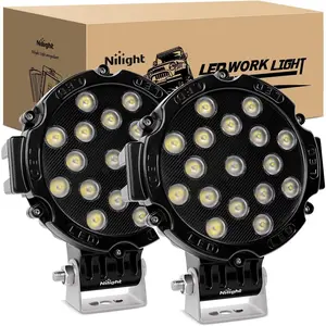Nilight 2PCS 7" Round LED Light Pods - 51w Power, 5100LM, Aluminum Cover, Floodlight Beam, Black Off-Road Drive Fog Lights for Off-Road Vehicles, Trucks, Round Pods, Led Lights Car, Light Bulbs