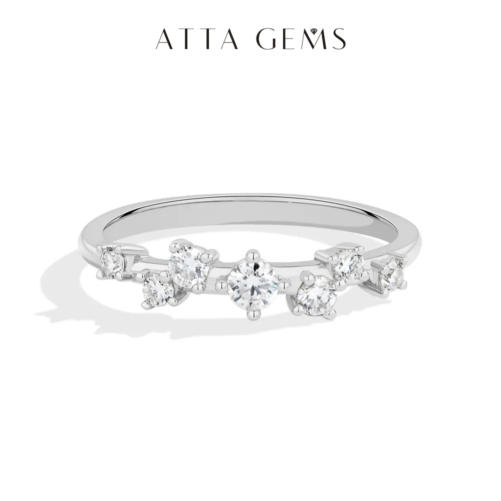 ATTAGEMS Unisex 925 Sterling Silver D Color VVS1 Clarity Classic Round Cut Lab-Grown Moissanite Stacking Band, Adults' Casual Artificial Gemstone Ring, Sizes 5-9 for Daily Wear