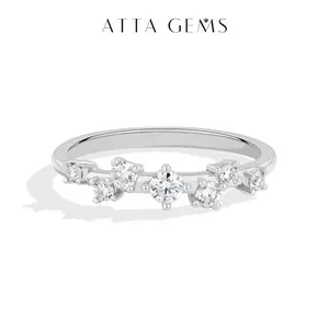 ATTAGEMS Classic D Color VVS1 Round Cut Lab-Grown Moissanite Ring for Women 925 Sterling Silver Ring Stackable Band Daily Wear Birthday Gift for Her Fine Jewelry R430