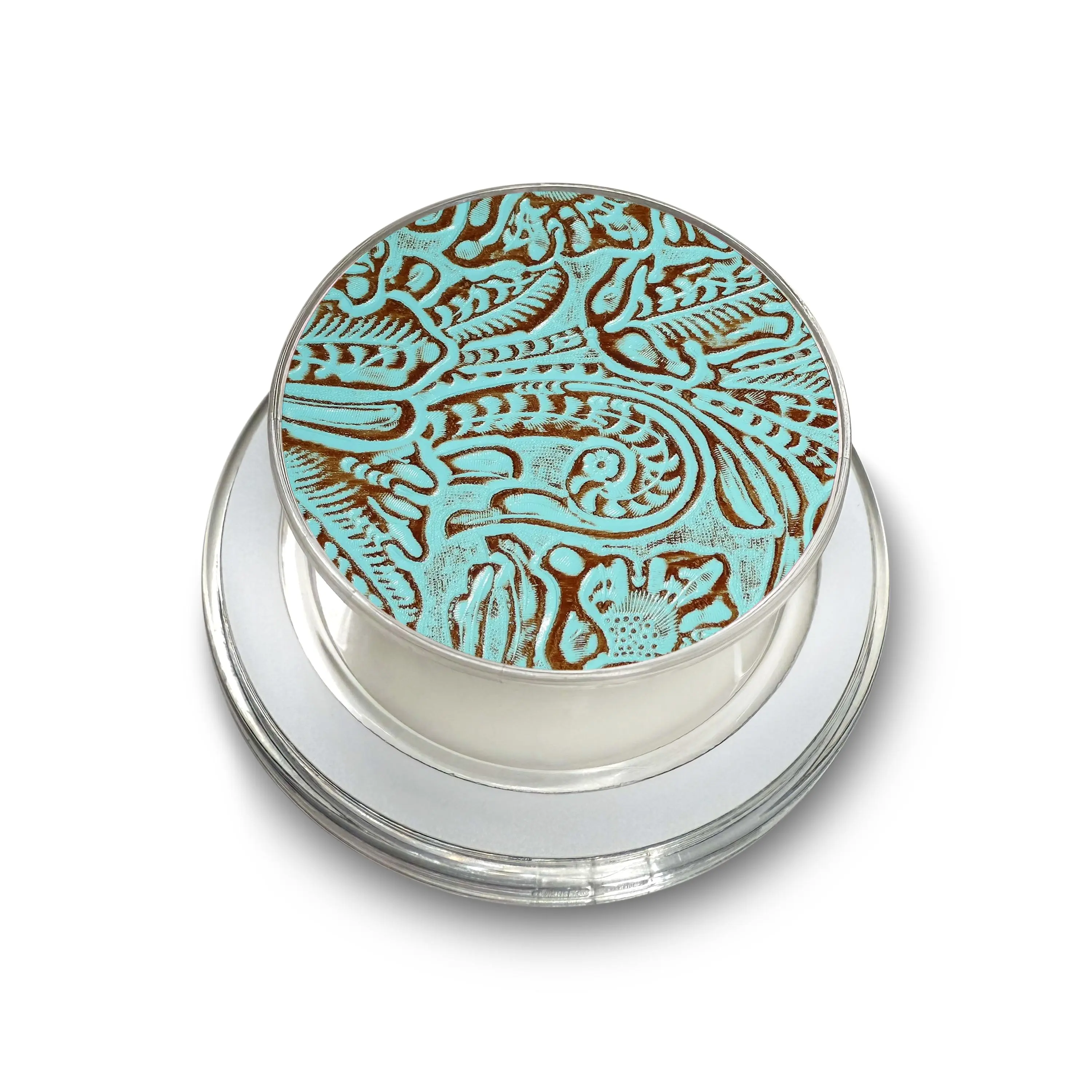 Faux Teal Tooled Leather Magnetic Phone Grip
