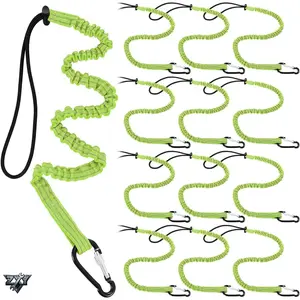 12 Pack Adjustable Tool Lanyard, Single Metal Buckle Loop End with Aluminum Screw Lock, Standard Length Retractable Shock Cord Stopper, 8KG 17.6lb Weight Capacity Heavy Duty Safety Tool Tether Strap (Green)