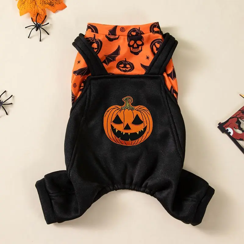 Halloween Dog Costume 4-Legged Jumpsuit for Small Dogs, Warm Full Body Pet Onesie for Fall Winter, Cute Cat Clothes Party Outfit for Teddy Corgi