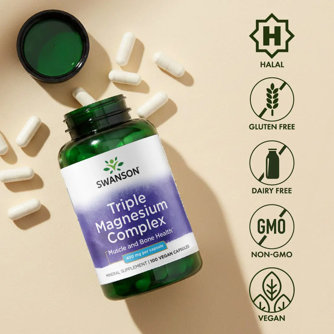 Swanson Triple Magnesium Complex 400 mg 100 Vegan Capsules for Muscle Bone Health & Cardiovascular Support US Made Swanson Triple Magnesium Complex 400 mg 100 Vegan Capsules for Muscle Bone Health & Cardiovascular Support US Made