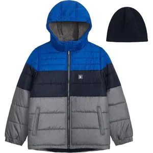 London Fog Boys' Heavyweight Puffer Jacket with Soft-Lined Hood and Fleece Beanie