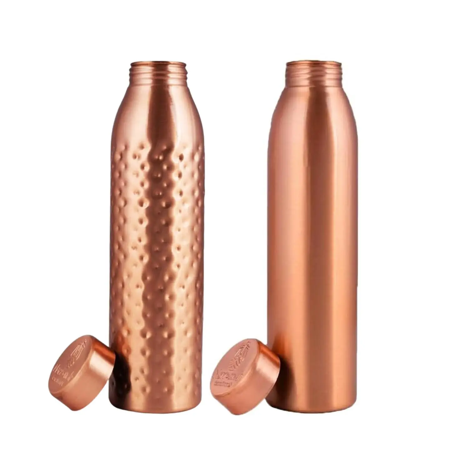 Copper Water Bottle 1L Plain and Hammered, an Ayurvedic vessel made from pure copper - helps you drink more water, with many health benefits, Reusable, Washable