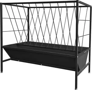 GAOMON 45 Gallon Pasture Hay Feeder, Heavy Duty Steel 2-in-1 Livestock Feeder, Hay Grain Feeding with 24 Gallon Feed Pan, Livestock Feeding Trough for Sheep, Calf, Cow, Horse, Black