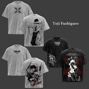 Toji Fushiguro Vintage Washed T-Shirt Jujutsu Kaisen Anime Oversized Heavyweight Cotton, Double-Sided Graphic, Sorcerer Killer Unisex Streetwear