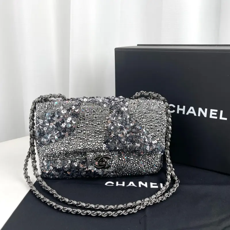 Pre-owned CHANEL Mathew Blazy stunning classic small flap leather bag with sequins & crystals 24171262