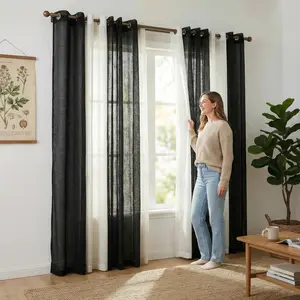Summer Vibes, 34x84 Inch 8pcs Blocks 80% of light and Sheer Combine Curtains for Living Room Bedroom Linen Blocks 80% of light Curtains, Grommet Luxury Black Out Curtains for Windows Apartment L18 L12