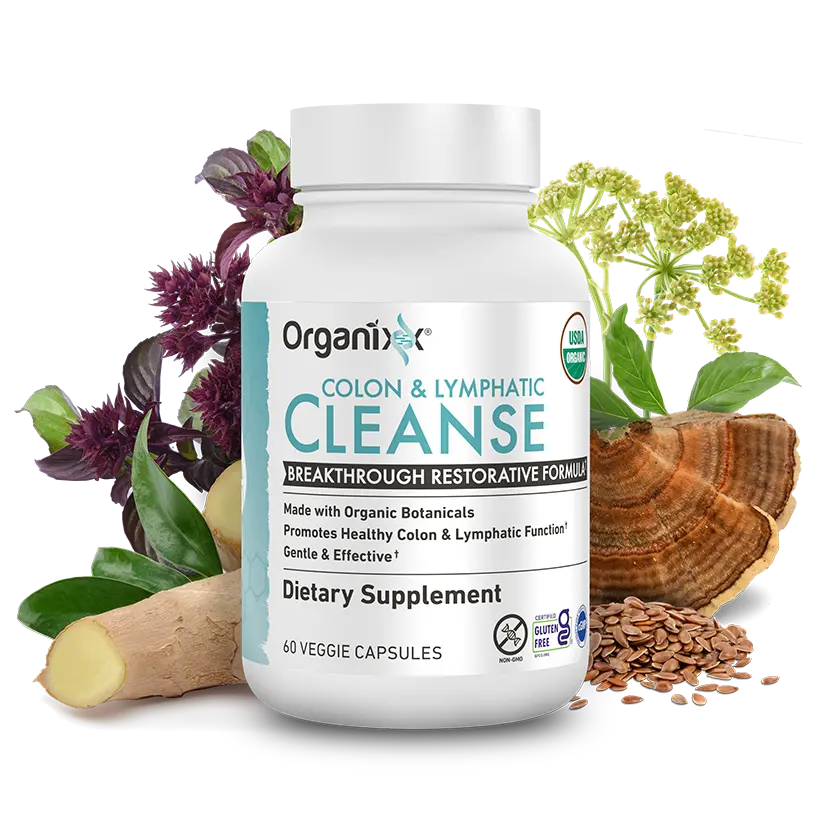 Organixx Lymphatic & Colon Cleanse Supplement, 250 Million CFU Probiotics for Gut Health, Digestive & Lymphatic Support, Gluten Free, Non GMO, 60 Vegetarian Capsules