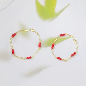 14K Gold Plated Garnet Beaded Bracelet for Women Natural Wine Red Crystal Stretch Bracelet Dainty Stackable Lucky Stone Jewelry Elegant Wrist Bracelet Gift for Her Birthday Anniversary Daily Wear beach outfits The best gift for your partner  summervibes,s