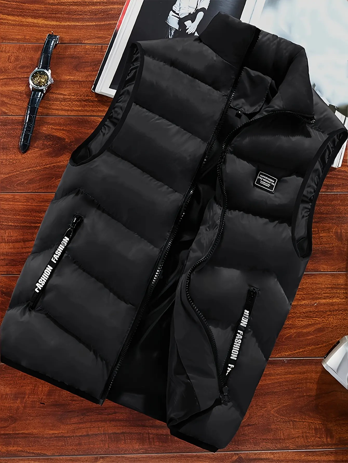 Men's Heavyweight Vest Stand Collar Zipper Sleeveless Jacket with Chest Pocket, Machine Washable - Insulated Winter Coat, Suitable for Cold Weather, Casual Layered Warmth, Men's Thermal Clothing, Men's Winter Vest, l Menswear Minimalist Black Sports Thick