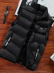 Men's Heavyweight Vest Stand Collar Zipper Sleeveless Jacket with Chest Pocket, Machine Washable - Insulated Winter Coat, Suitable for Cold Weather, Casual Layered Warmth, Men's Thermal Clothing, Men's Winter Vest, l Menswear Minimalist Black Sports Thick