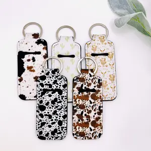 Western Chapstick Holder Keychain Accessory with Cow Patterns for Easy Access to Lip Balm - Perfect Gift for Girl Friends