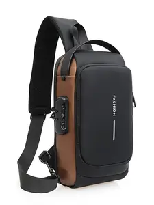 Men's Multifunctional Password Lock Chest Bag, Business Shoulder Crossbody Bag, Japanese Brand Sports Cycling Chest Backpack with USB Charging Port