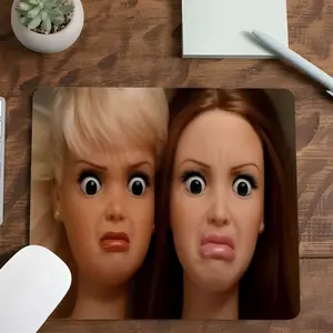 Best Friends Shocked Doll Duo Meme Square Gaming Mouse Pad, Computer Mouse Pad, Y2K 90s Retro Design, Aesthetic Desktop Decor & Accessory, Non-Slip Rubber Mousepad with Stitched Edge, Small Mouse Pad for Laptop PC Gaming Work, Gift for Besties & Meme Fans