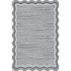 Washable Rug Area Rugs for Living Room, Solid Scalloped Carpet for Bedroom, Stain-Resistant Non Slip Neutral Carpet, Soft Low Pile Large Rug for Dining Room Under Table Playroom
