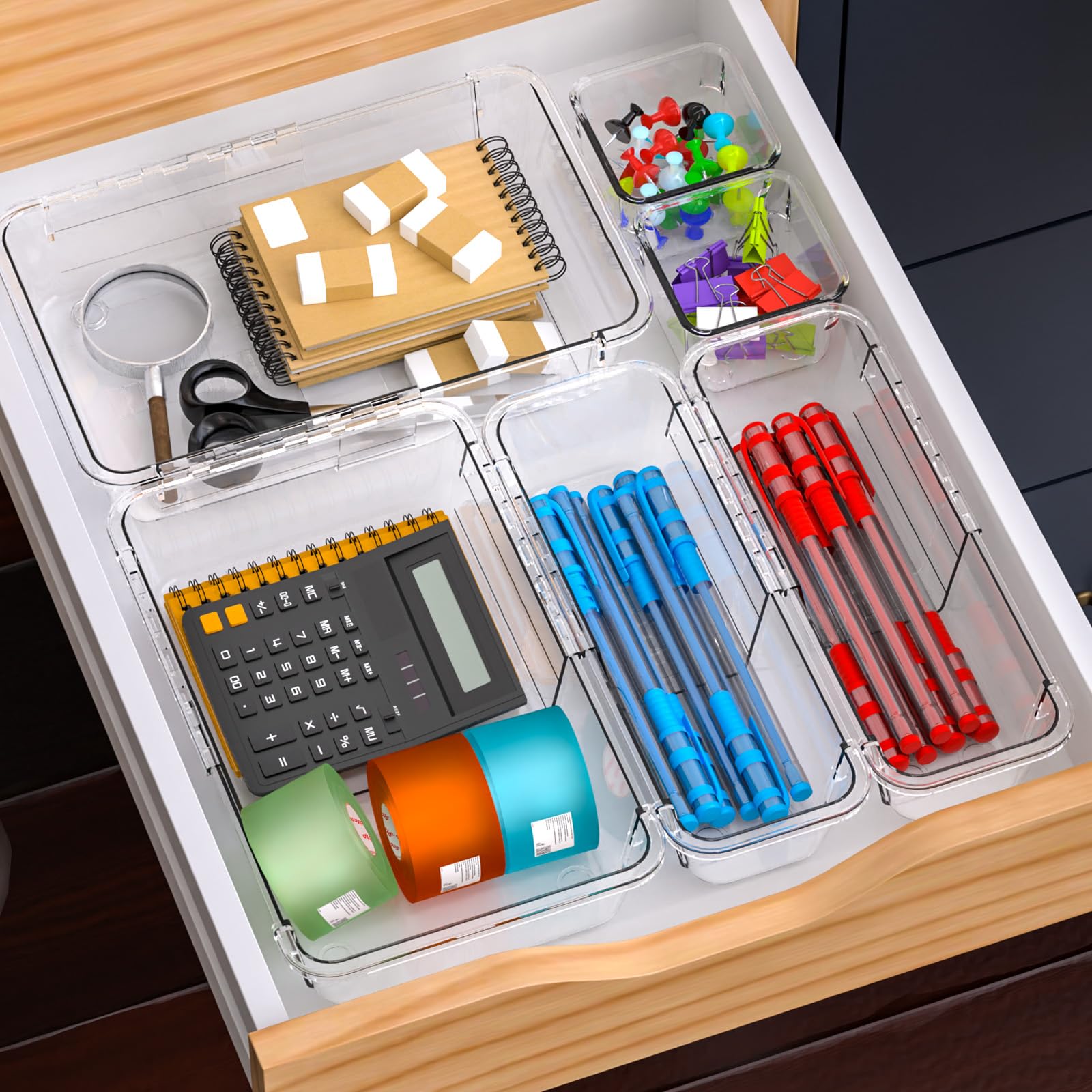 25 PCS Clear Drawer Organizer, Adjustable Drawer Storage Box, 3-Size Desk Drawer Organizer, Storage Bins for Makeup, Cosmetic, Kitchen Utensils, Bedroom Dressers Tool Organizer for Gadgets