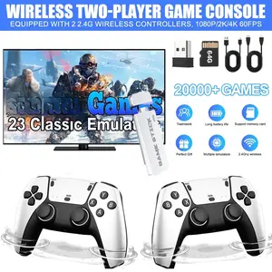 Wireless Retro Gaming Stick with Dual Premium Gaming Controllers, 20,000 Games and 19 Emulators, Plug and Play 4K HD Retro Game Console
