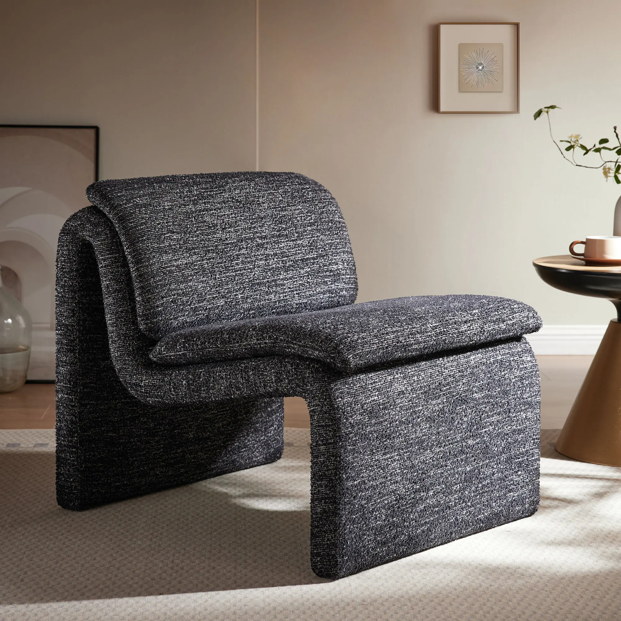Dune Boucle Upholstered Armless Accent Chair in Charcoal