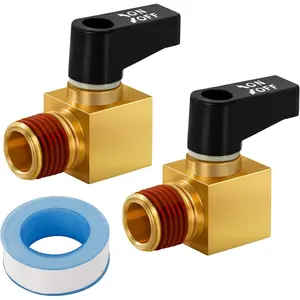 Air Compressor Valve Brass Drain Cock Ball Valve 1/4" NPT Male Thread Air Compressor Accessories 2pcs with Thread Seal Tape with Plastic Case