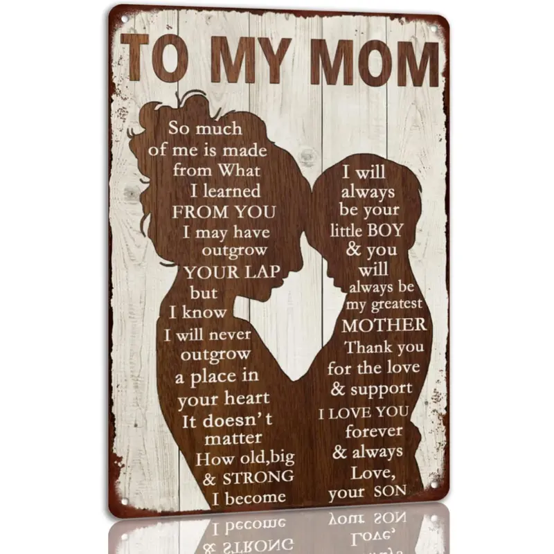 "To My Mom" Vintage Retro Tin Decorative Plaque - Hanging Wall Sign, Vintage Room Decor, Room Decor Accessories, Mom Birthday Gifts, Home Supply with 1 Mounting Nail & Bright Colors
