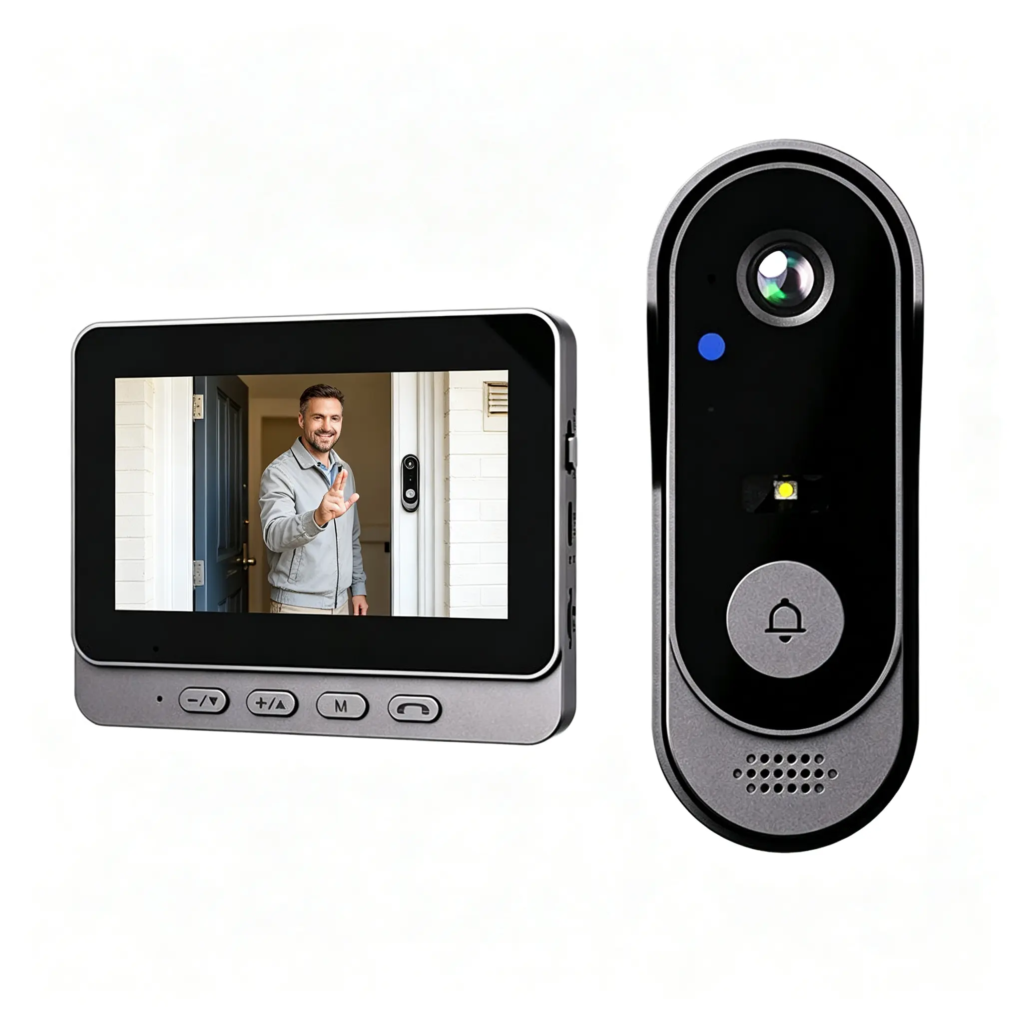 X8 Wireless Video Doorbell 4.3in Portable Monitor No WiFi No APP IP66 Waterproof Outdoor Security Camera Night Fill Light 2-Way Intercom Long Battery Life