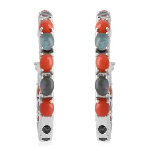 Coral Opal  925 Sterling Silver Rhodium Plated Inside-Out Hoops Hoop Earrings for Women Jewelry 7.10 Grams Ct 4.71 Birthday Christmas Gifts for Women