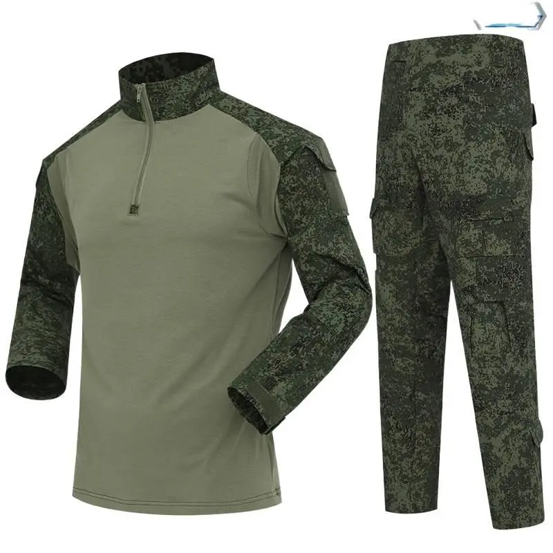Male Men's Russian Camouflage Linen 2-Piece Tactical Set - Reinforced Outdoor Sport Jacket & Full-Length Pants, All Seasons, Moisture-Wicking, Quick-Dry, Breathable, Military Training Workwear, 3XL-4XL Multi-Size, FG Tactical Look