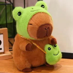 Cute Capybara Plush Toy, 1 Count Soft Capybara Doll with Frog Headgear and Bag, Birthday Classmates Holiday, Cuddly Stuffed Animal