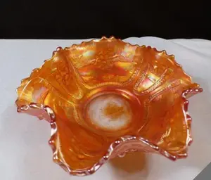 F-E-N-T-O-N Marigold Carnival Glass Sailboats Bonbon Candy Dish Sauce Bowl GLASS